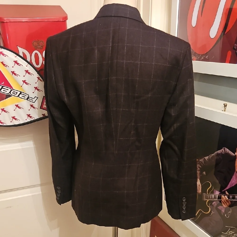 Ralph Lauren Women's Double-Breasted Wool Plaid Blazer - Dark Brown - Picture 5 of 8